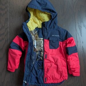 Columbia Red and Black Jacket with Yellow Hood